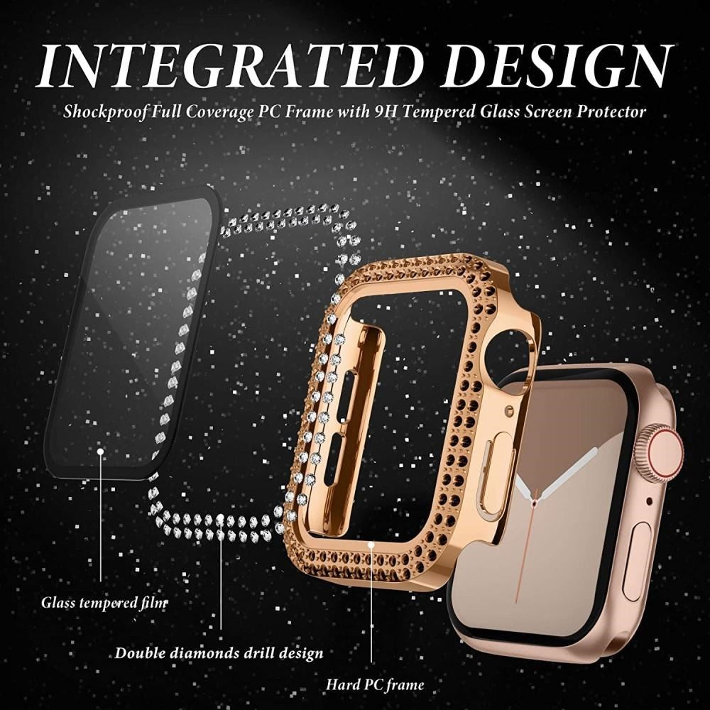 Apple Watch (38mm) Hårdt Plast Cover m. Indbygget Skærmbeskyttelse - Rose Gold & Rhinsten
