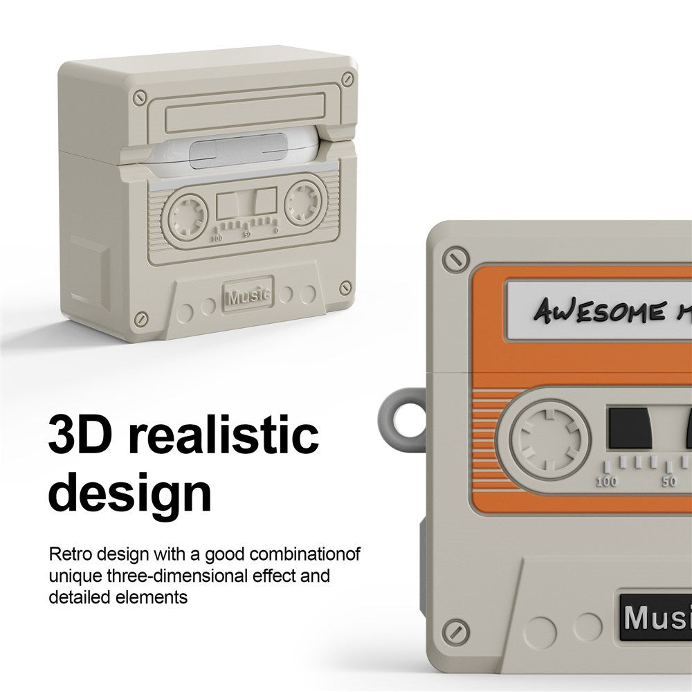Apple AirPods (4. Gen.) Silikone Cover m. Kassettebånd Design & Karabinhage - Beige