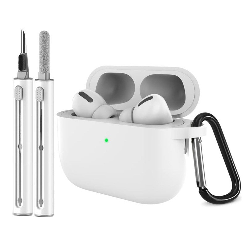 Silikone Cover til Apple AirPods Pro (3. gen.) - Karabinhage & Rengøringspen - White