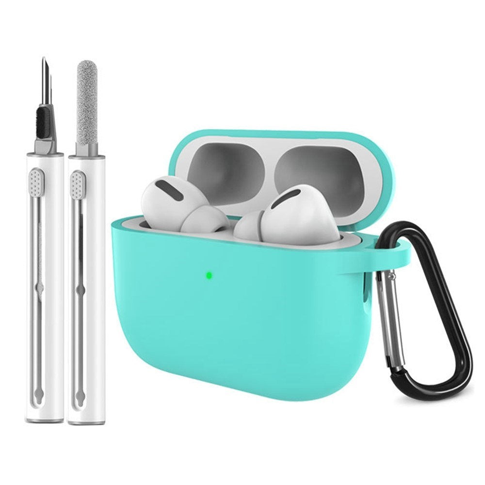 Silikone Cover til Apple AirPods Pro (3. gen.) - Karabinhage & Rengøringspen - Mint Green