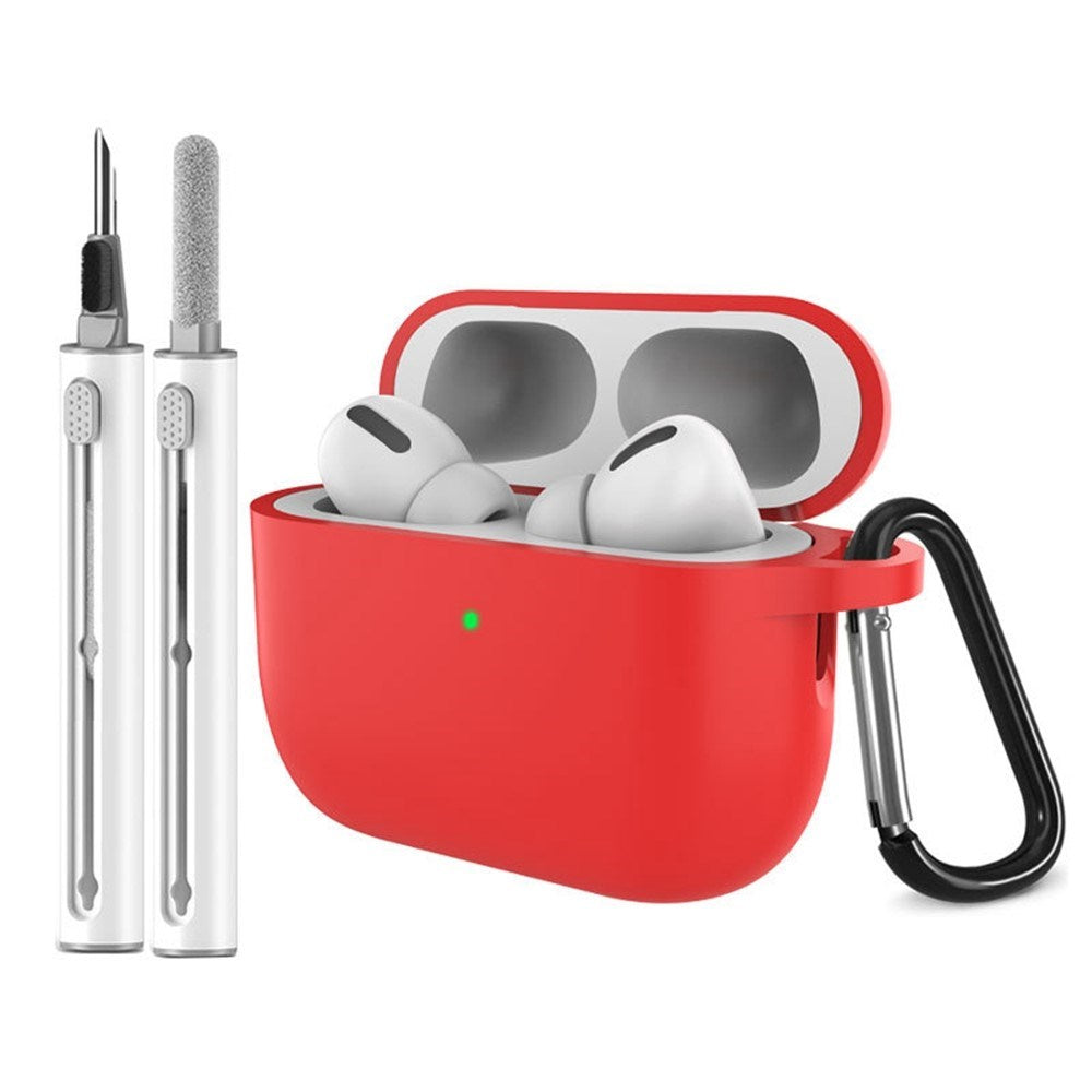 Silikone Cover til Apple AirPods Pro (3. gen.) - Karabinhage & Rengøringspen - Red