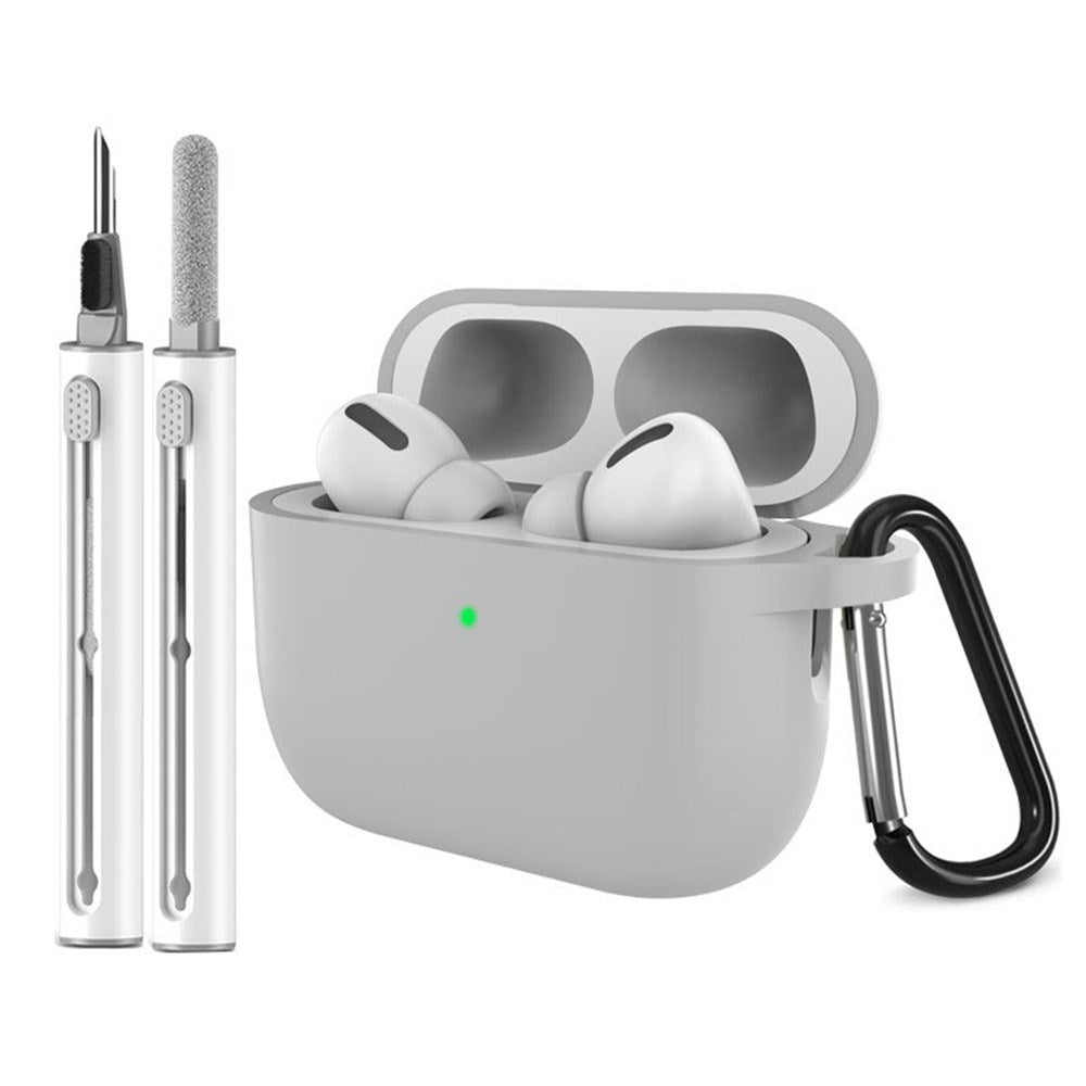 Silikone Cover til Apple AirPods Pro (3. gen.) - Karabinhage & Rengøringspen - Grey