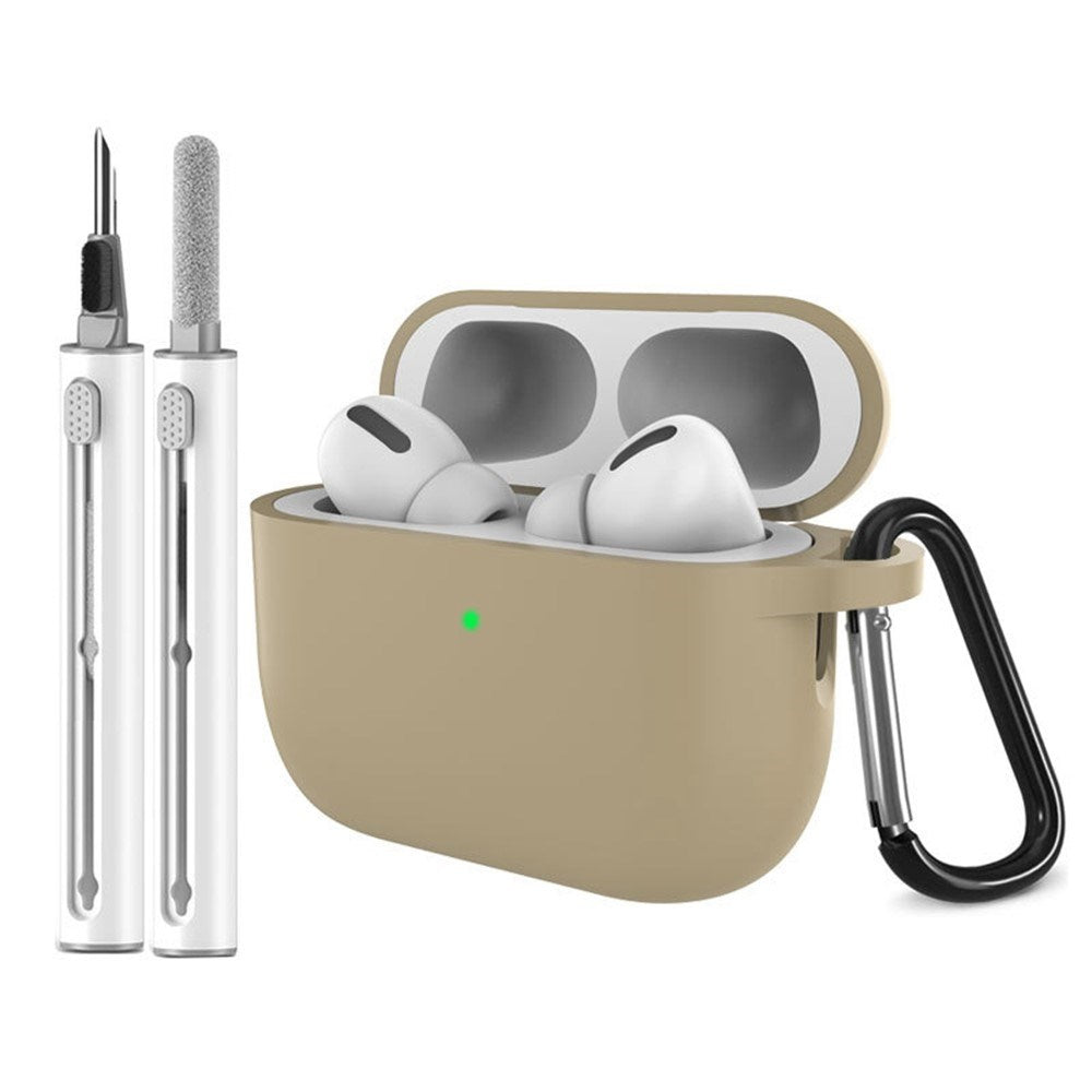 Silikone Cover til Apple AirPods Pro (3. gen.) - Karabinhage & Rengøringspen - Beige