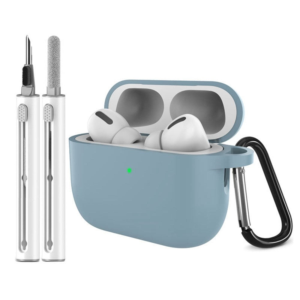 Silikone Cover til Apple AirPods Pro (3. gen.) - Karabinhage & Rengøringspen - Baby Blue