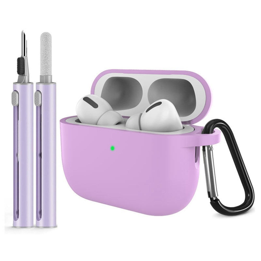 Silikone Cover til Apple AirPods Pro (3. gen.) - Karabinhage & Rengøringspen - Light Purple
