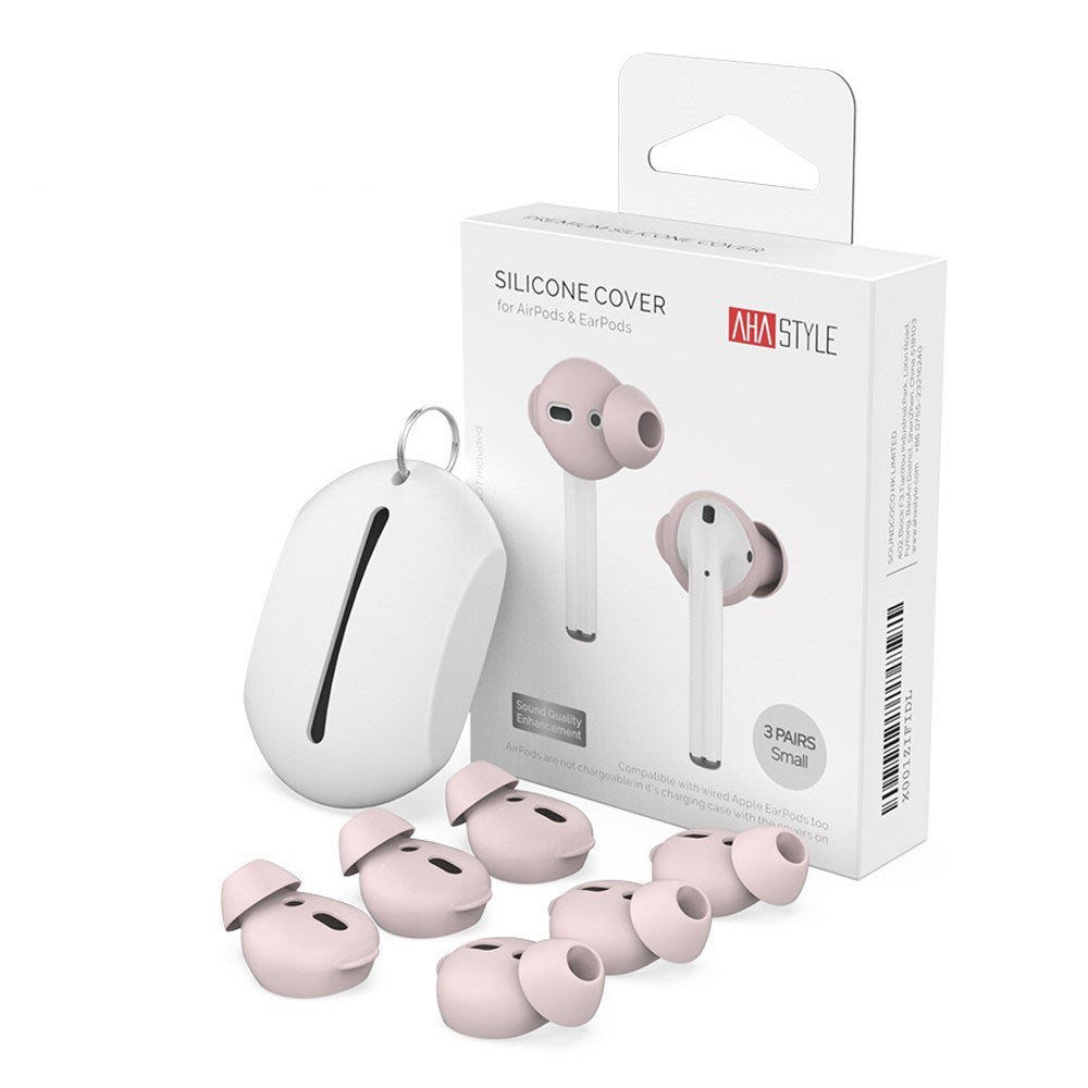 Apple AirPods (1. & 2. Gen) Ørepuder Str. S m. Opbevaringsetui- 3 Par - Lyserød