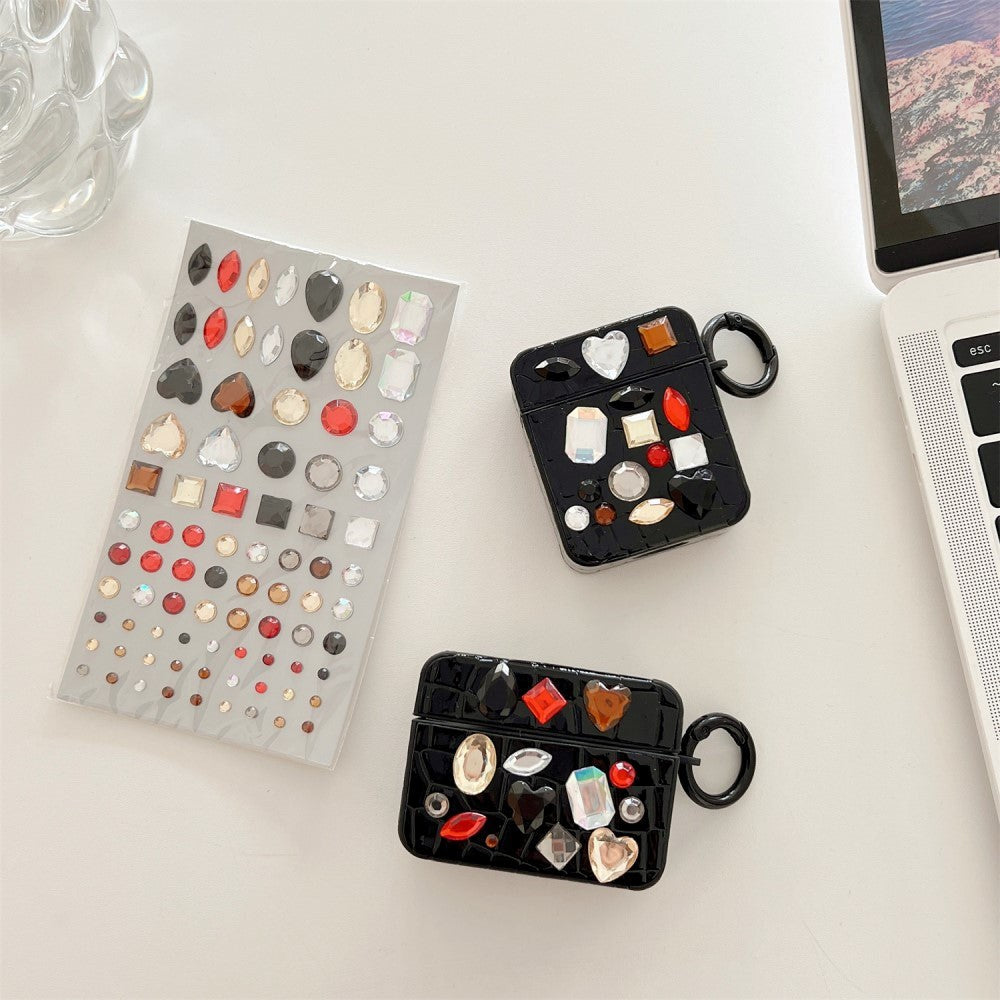 Apple AirPods Pro (1 gen.) Fleksibel Plastik Cover m. Perle Udsmykning - Sort