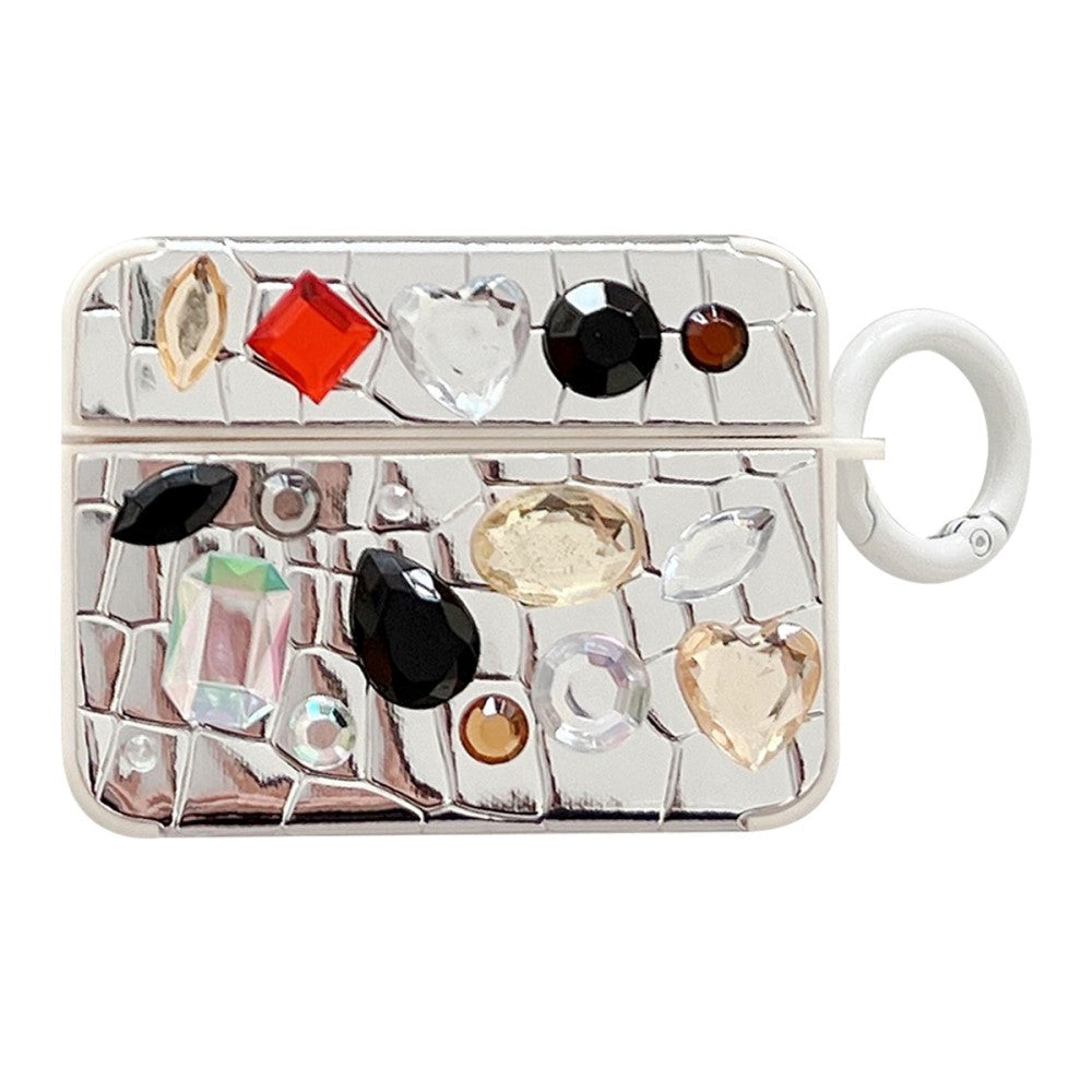 Apple AirPods Pro (1 gen.) Fleksibel Plastik Cover m. Perle Udsmykning - Sølv