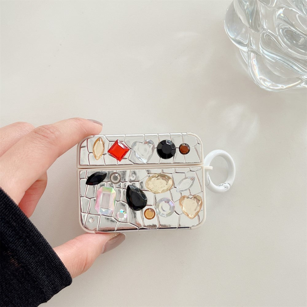 Apple AirPods Pro (1 gen.) Fleksibel Plastik Cover m. Perle Udsmykning - Sølv