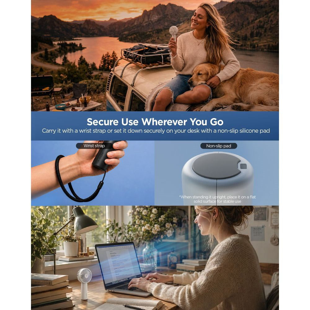 Spigen Mini Bærbar Håndholdt Ventilator m. Strop - Sort