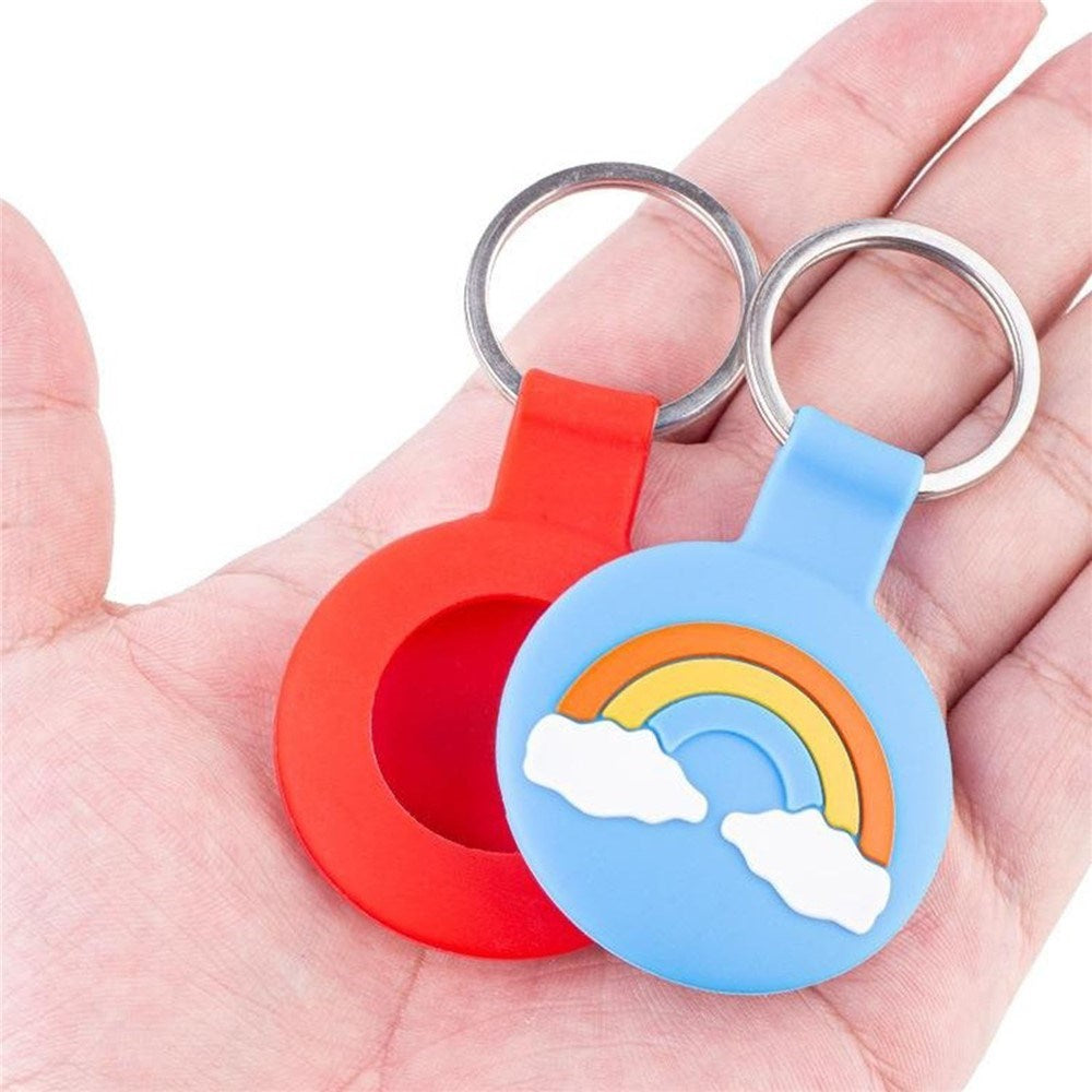 Apple AirTag Silikone Cover - inkl. Karabinhage - Blå Regnbue