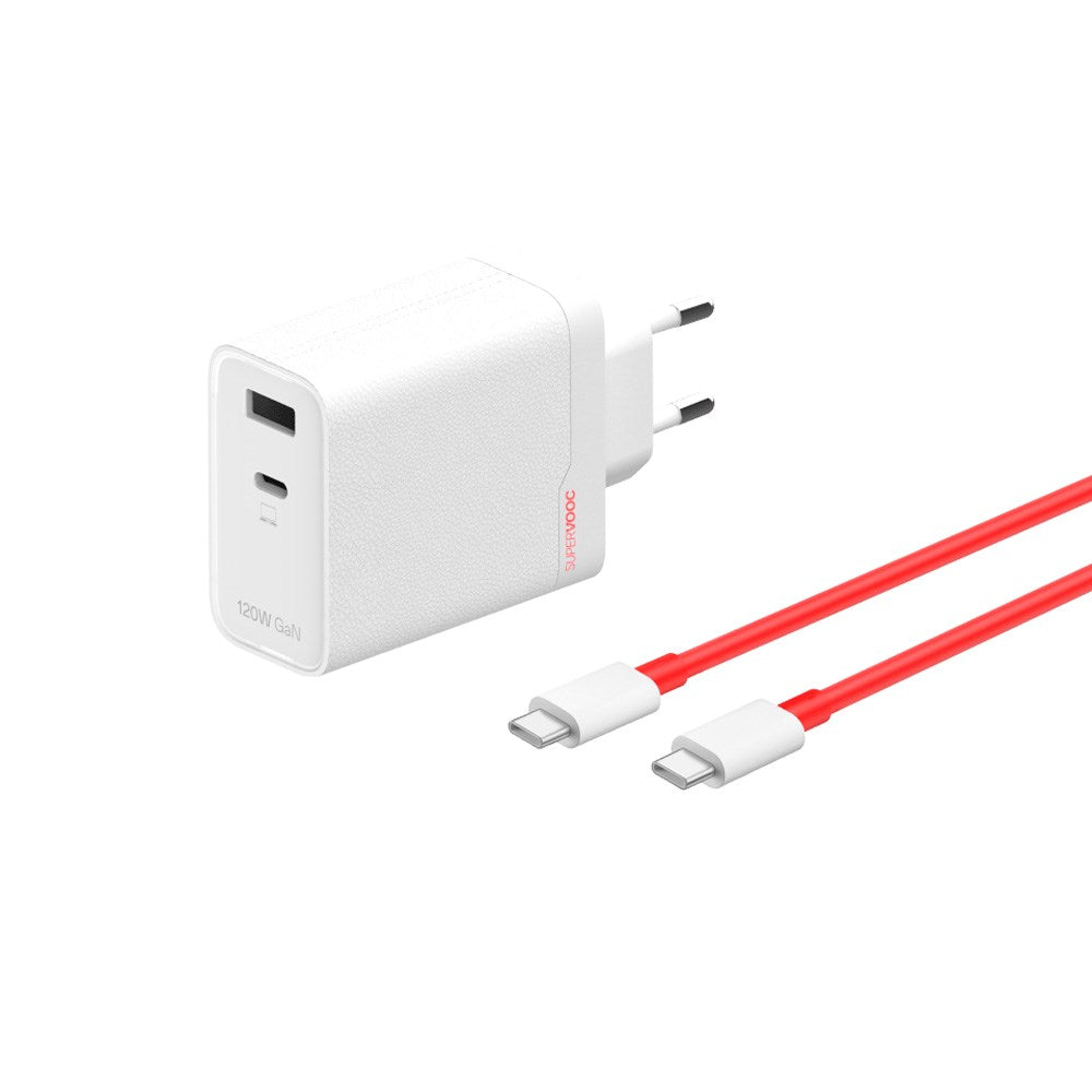 Vægoplader m. USB-C til USB-C Kabel - OnePlus - 120W - USB-C / USB-A - Hvid