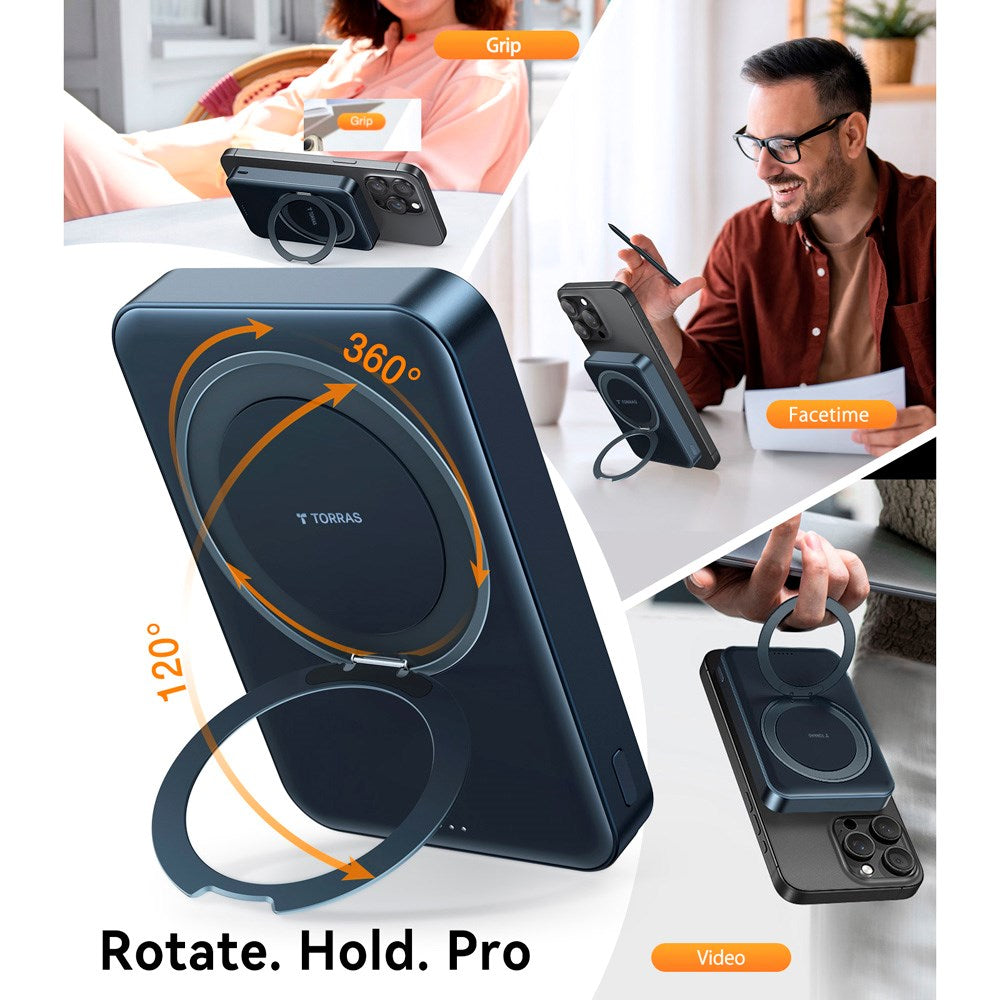 TORRAS Magnetisk 15W Power Bank 10.000mAh m. Ståfunktion - Sort