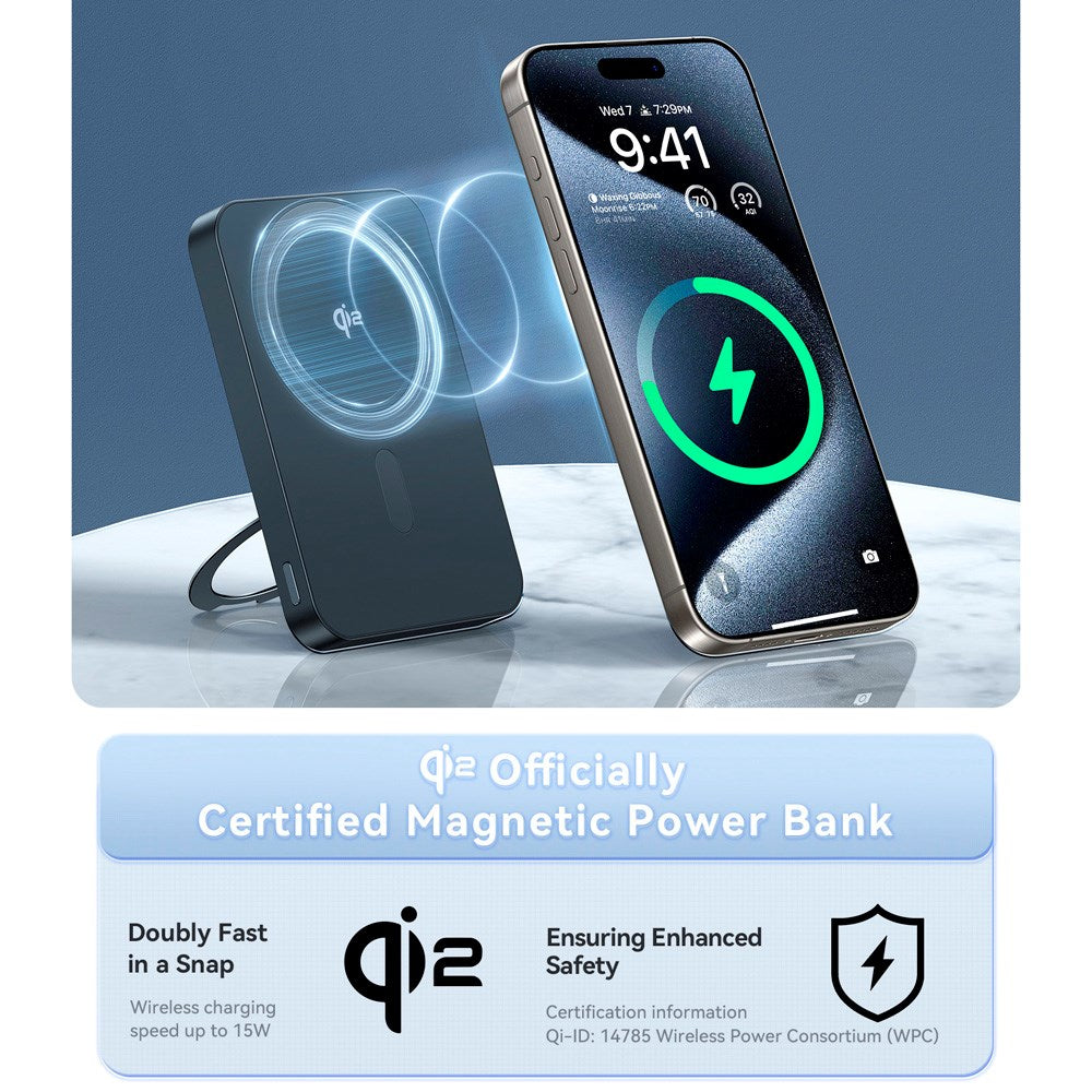 TORRAS Magnetisk 15W Power Bank 10.000mAh m. Ståfunktion - Sort