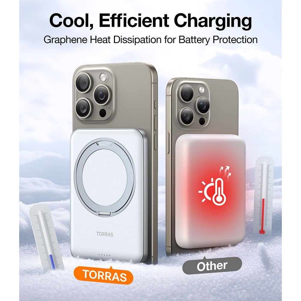 TORRAS Magnetisk 15W Power Bank 5.000mAh m. Ståfunktion - Hvid