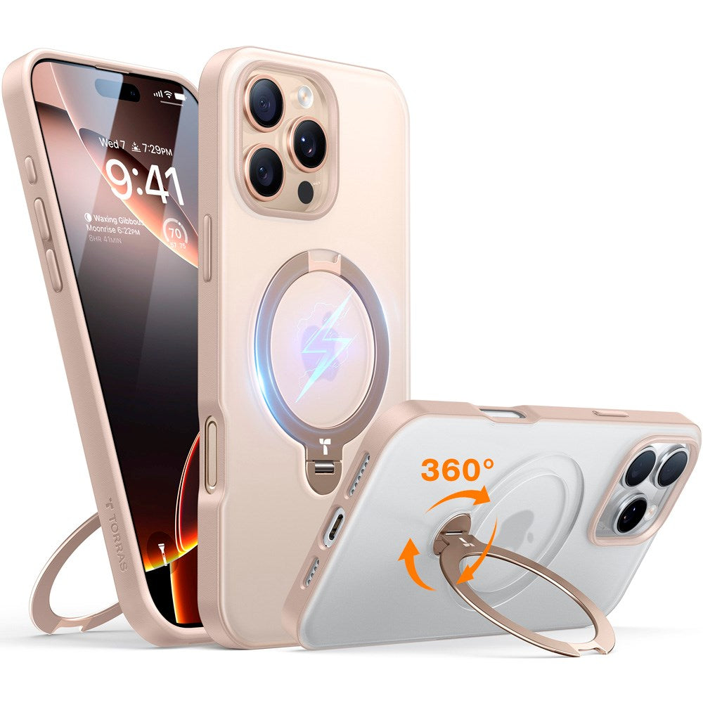 TORRAS - iPhone 16 Pro Max - Hybrid Plastik Cover m. Ståfunktion - MagSafe Kompatibel - Guld
