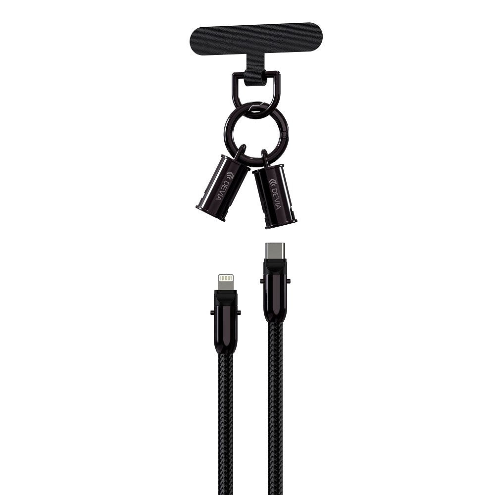 2-i-1 Mobilstrop & USB-C til Lightning Kabel - Devia - Sort