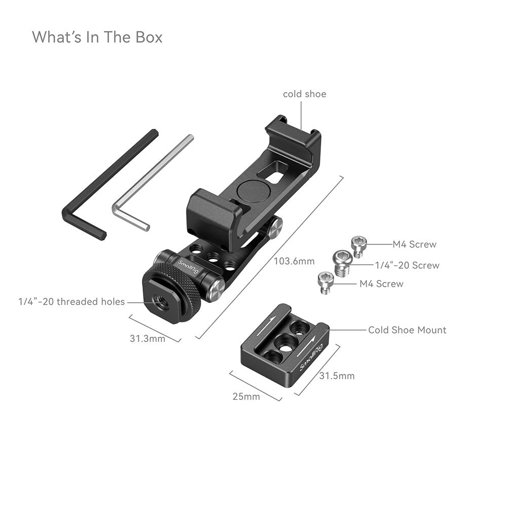 SmallRig 4301 Roterbar Mobilholder m. Cold Shoe Mount - Kompatibel m. DJI Gimbals (57-88mm) - Sort