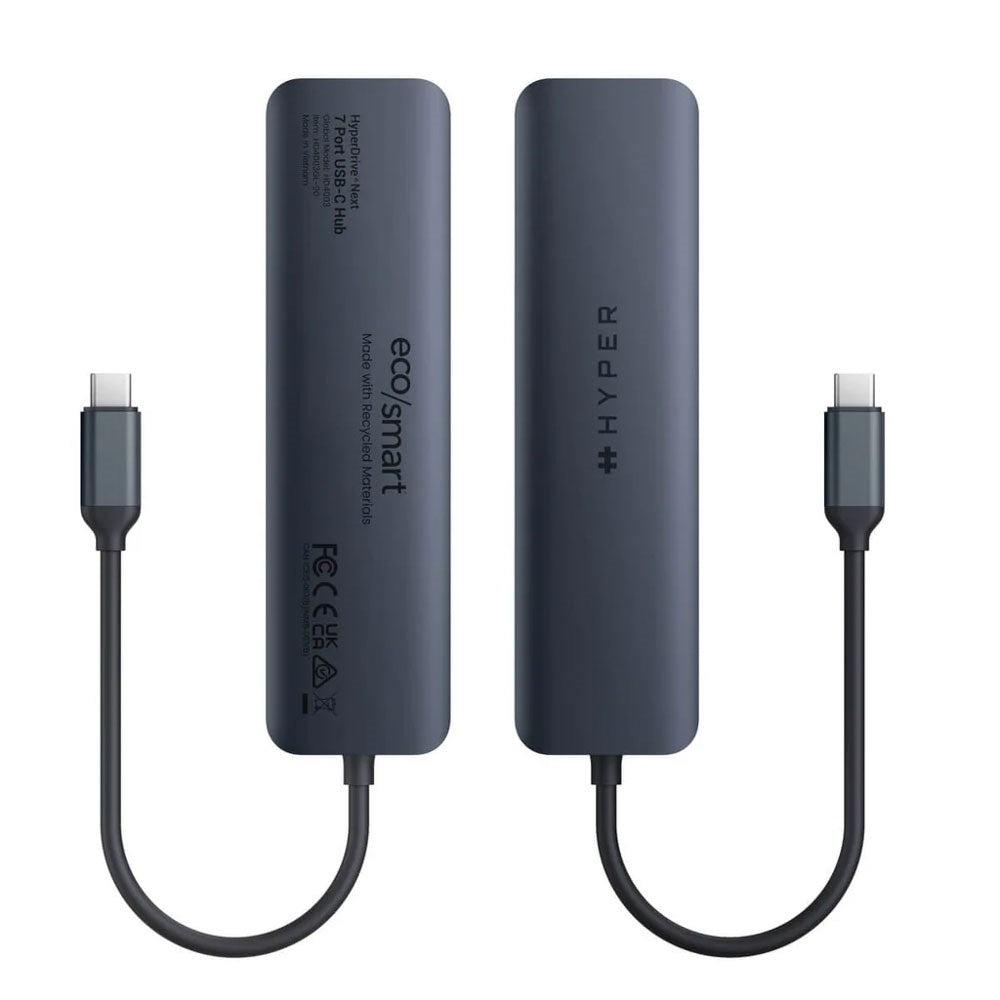 Hyper HyperDrive Ecosmart 7-in-1 USB-C Hub - 2 x USB-A 1 x USB-C 1 x HDMI 1 x Ethernet 1 x SD- & MicroSD-Kort - Grå
