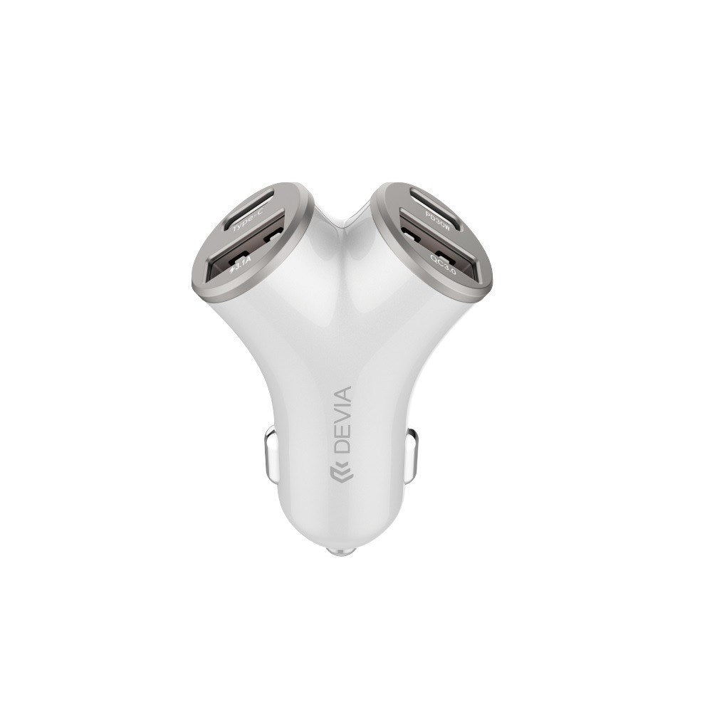 Devia Y-Formet Biloplader m. 2 x USB-C og 2 x USB-A - 48W - Sølv
