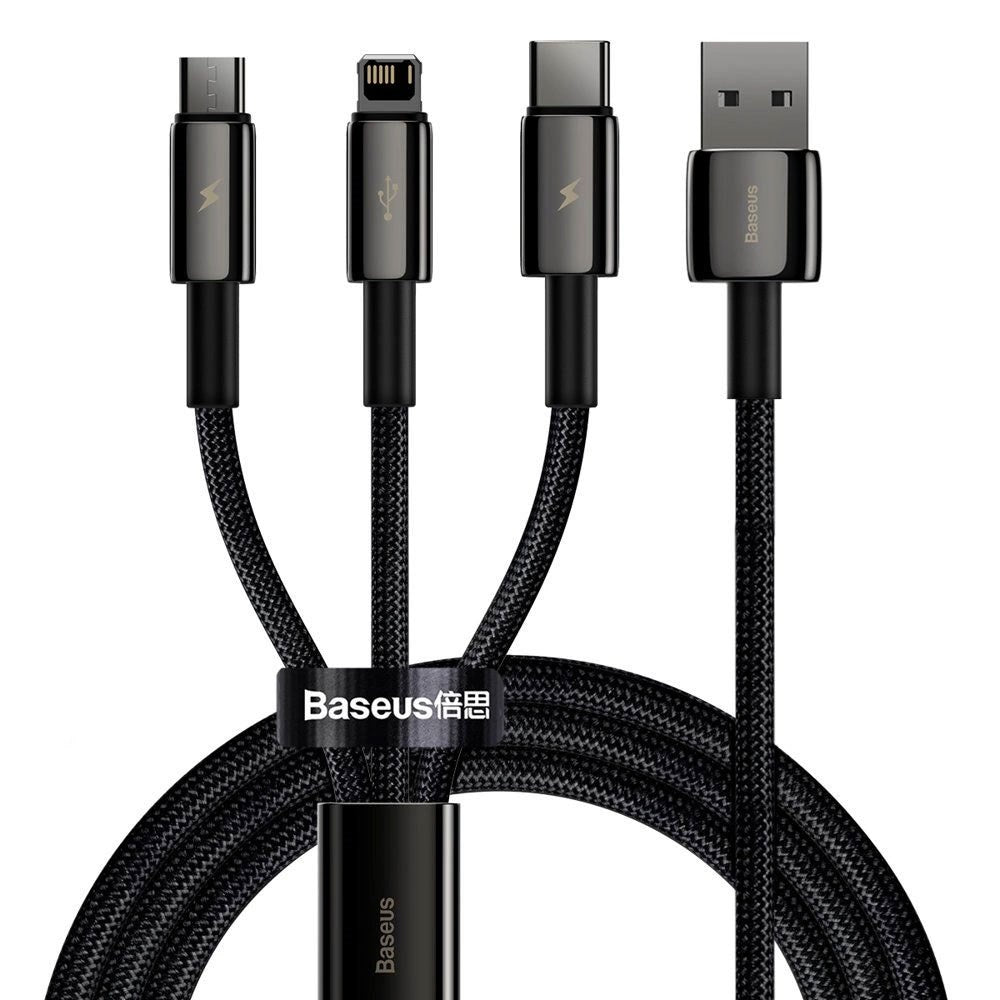 Baseus 3-i-1 USB-A Multikabel / 1 x USB-C / 1 x Lightning / 1 x Micro USB - 1.5m - Sort