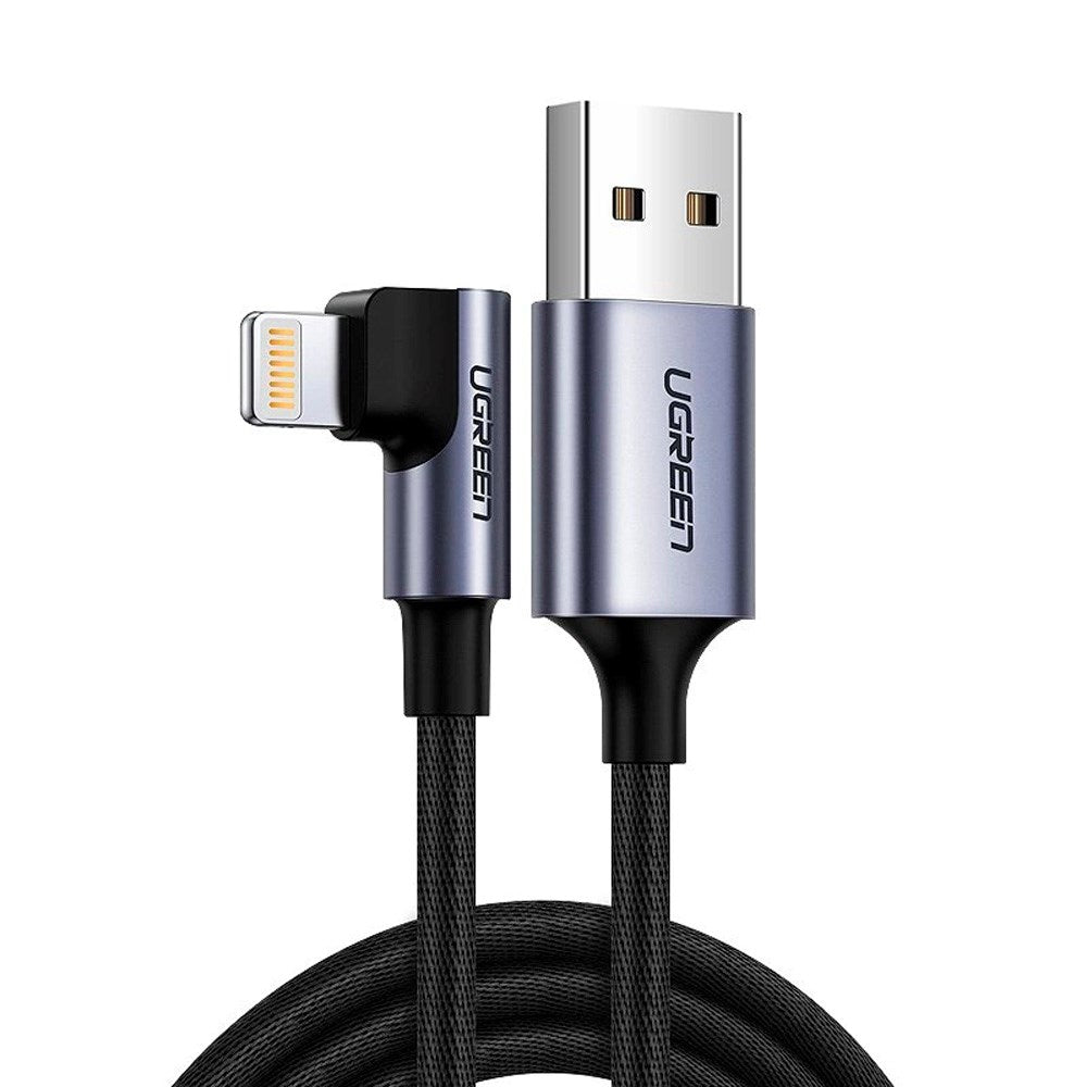 Vinklet USB-A til Lightning Kabel - Ugreen US299 - 1m - Sort