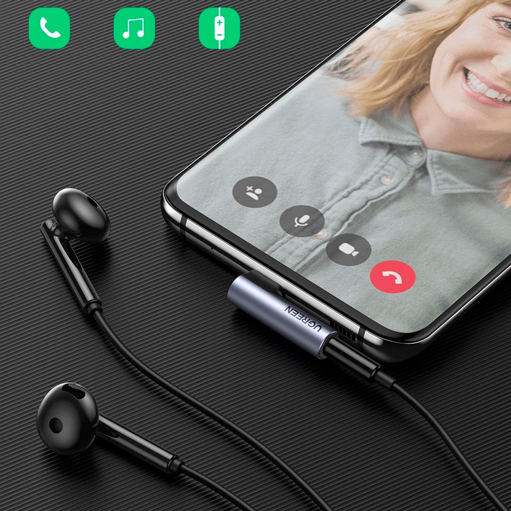 Vinklet USB-C til Mini Jack Adapter - Ugreen AV154 - 3.5mm - Grå