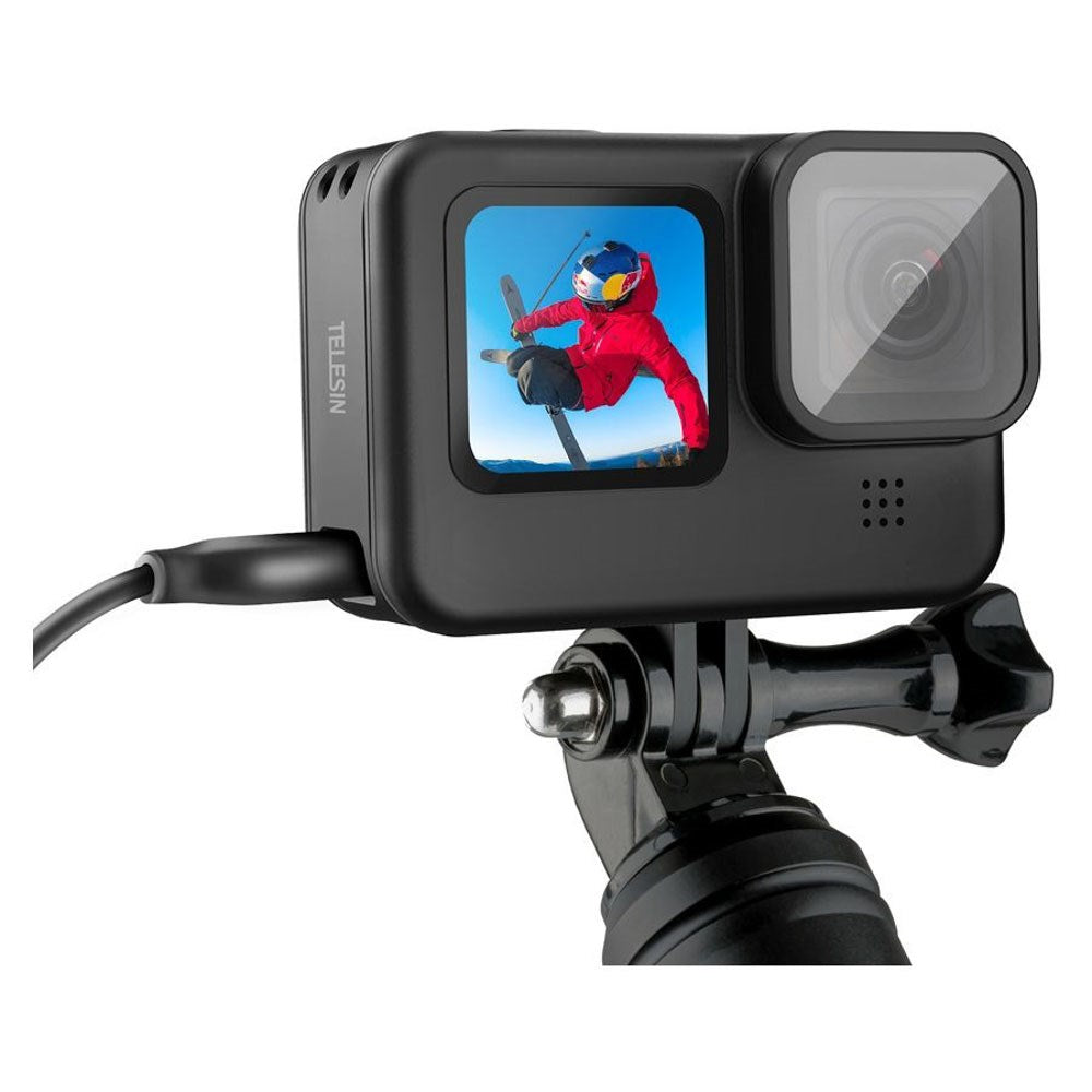 TELESIN Cover til GoPro Hero 9 / 10 / 11 / 12 / 13 Batteri m. Udskæring til Opladekabel - Sort