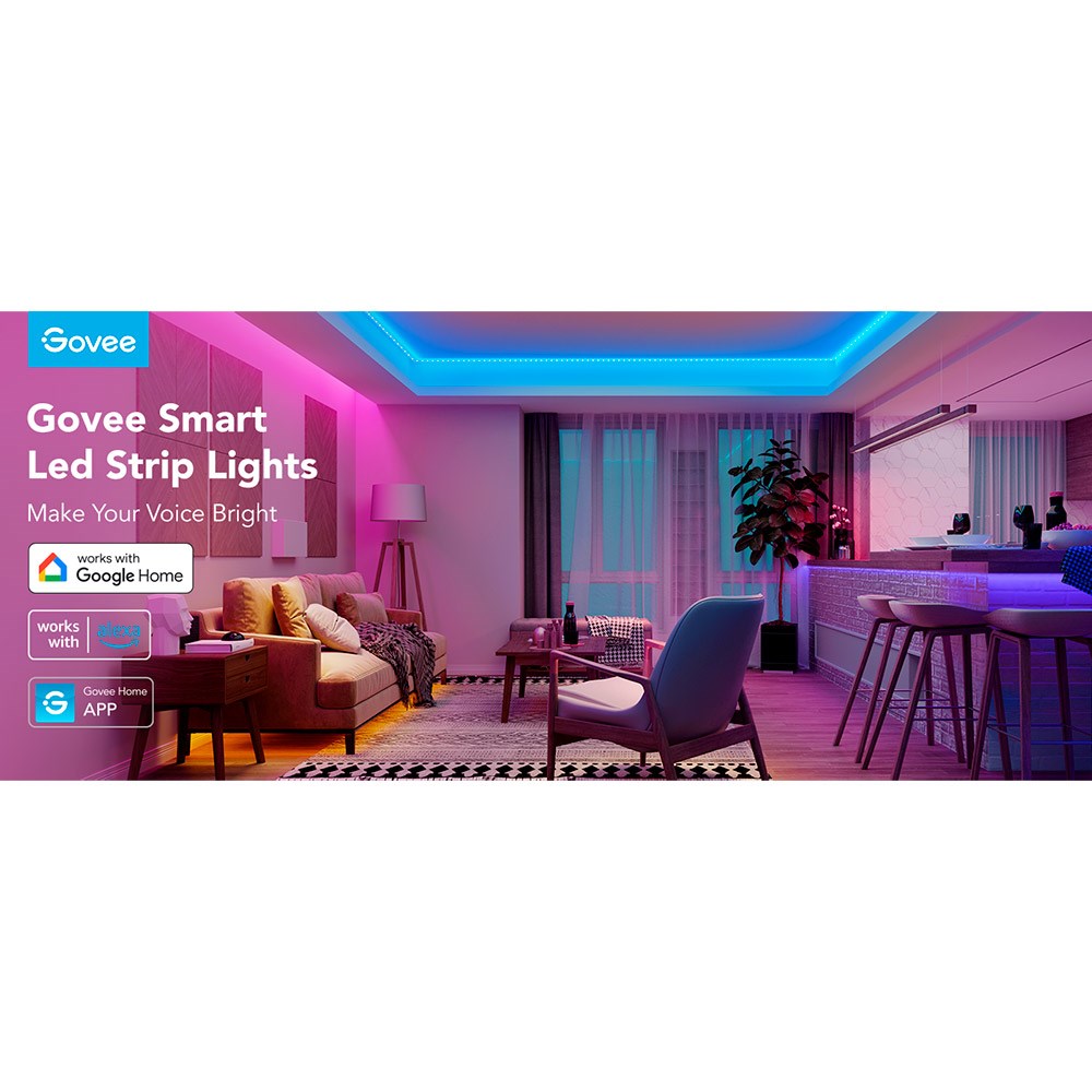 Govee Smart Wi-Fi + Bluetooth RGB LED Strip Lights 5m - Hvid