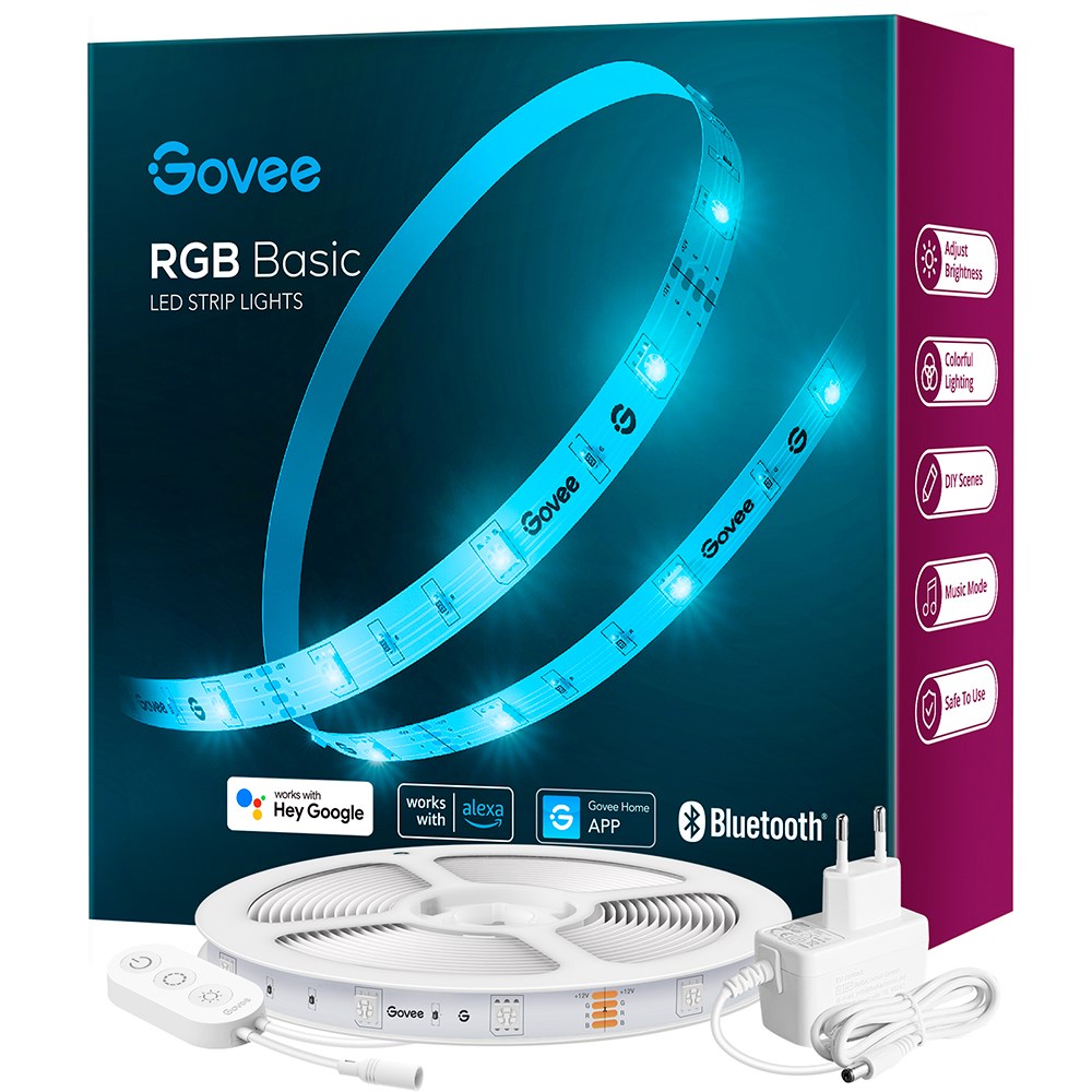 Govee Smart Wi-Fi + Bluetooth RGB LED Strip Lights 5m - Hvid