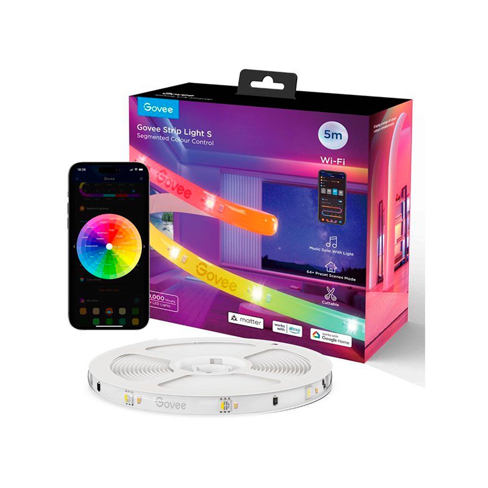Govee Wi-Fi + Bluetooth RGBIC LED Strip Lights - 5m - Hvid