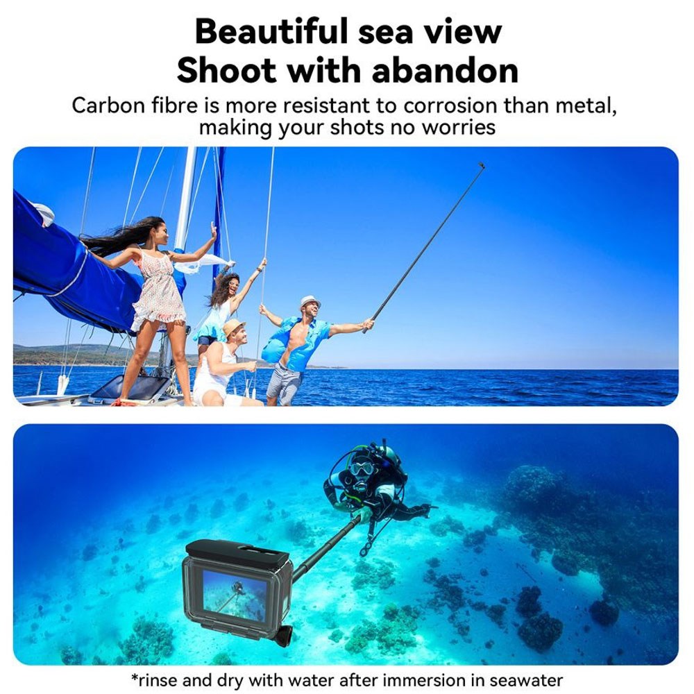 TELESIN Vandafvisende & Teleskopisk Selfie Stang - 3 meter - Sort / Grå