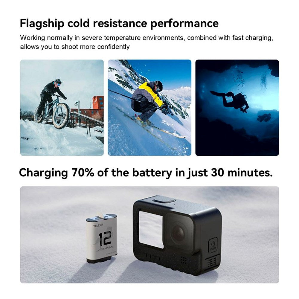 TELESIN Stamina Batteri - GoPro Hero 9 / 10 / 11 / 12 - Hvid