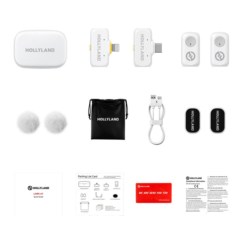 Hollyland Lark A1 Trådløs Mikrofon Combo m. 1 x USB-C RX & 1 x Lightning RX - Hvid