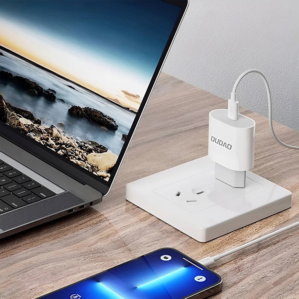 Dudao 20W PD (Power Delivery) Vægoplader USB-C - inkl. Kabel - Hvid