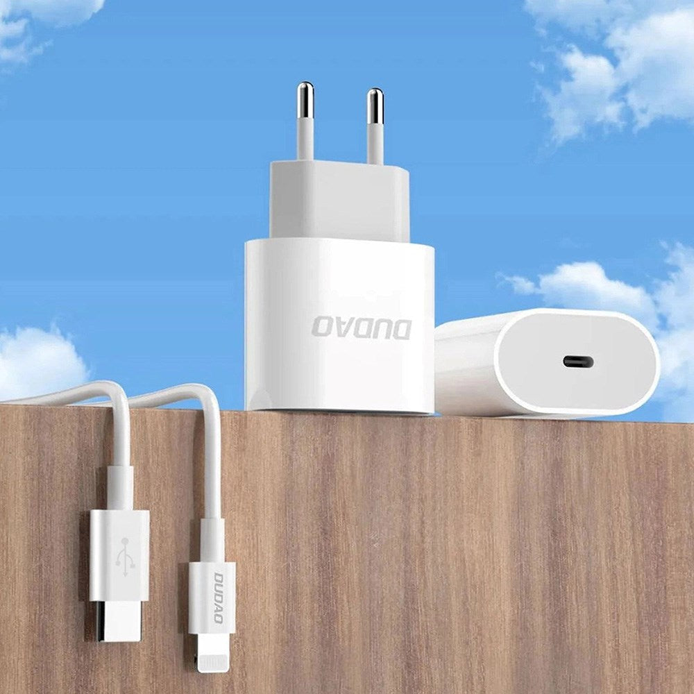Dudao 20W PD (Power Delivery) Vægoplader USB-C - inkl. Kabel - Hvid