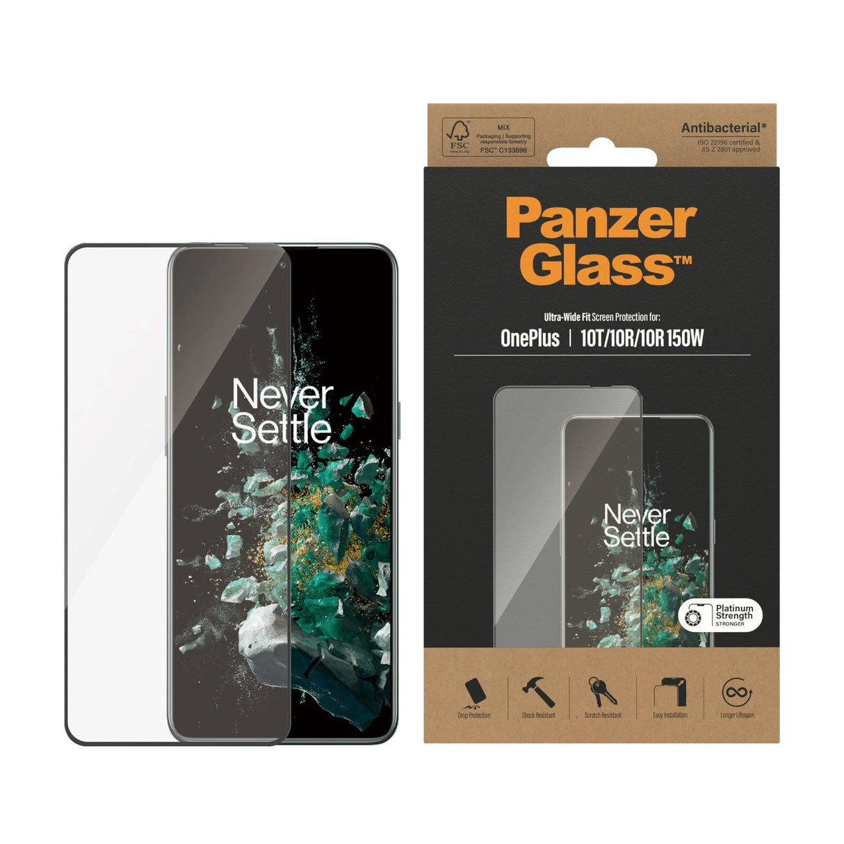 OnePlus 10T PanzerGlass Ultra Wide Fit Skærmbeskyttelsesglas - Platinum Strength - Sort Kant