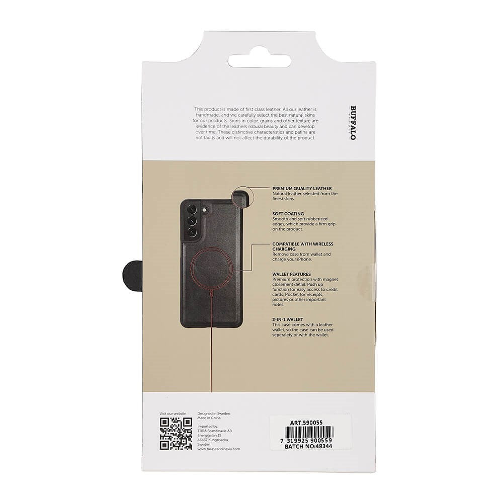 Samsung Galaxy S21 FE Buffalo Wallet Ægte Læder Magnet Flip Cover m. Pung - Sort
