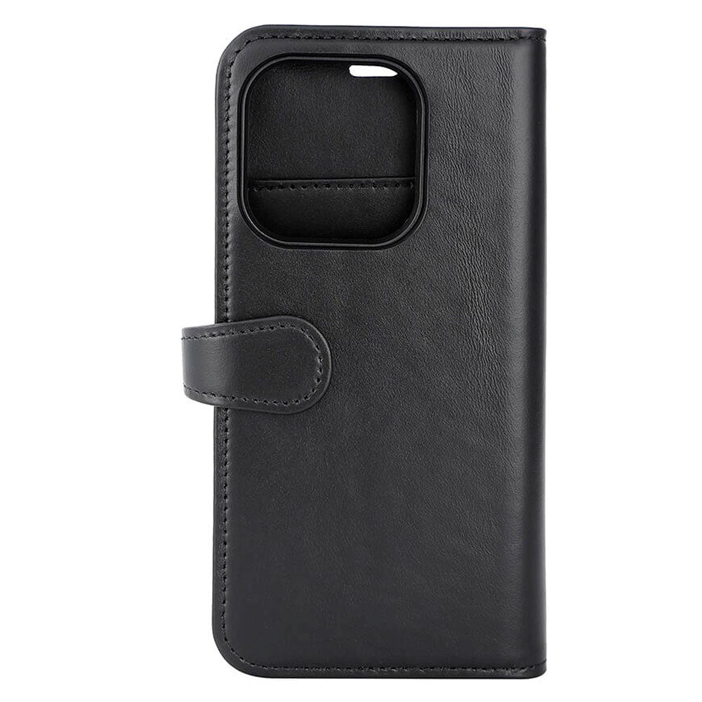 iPhone 15 Pro Buffalo 2-in-1 Wallet Ægte Læder Magnet Flip Cover m. Pung - Sort