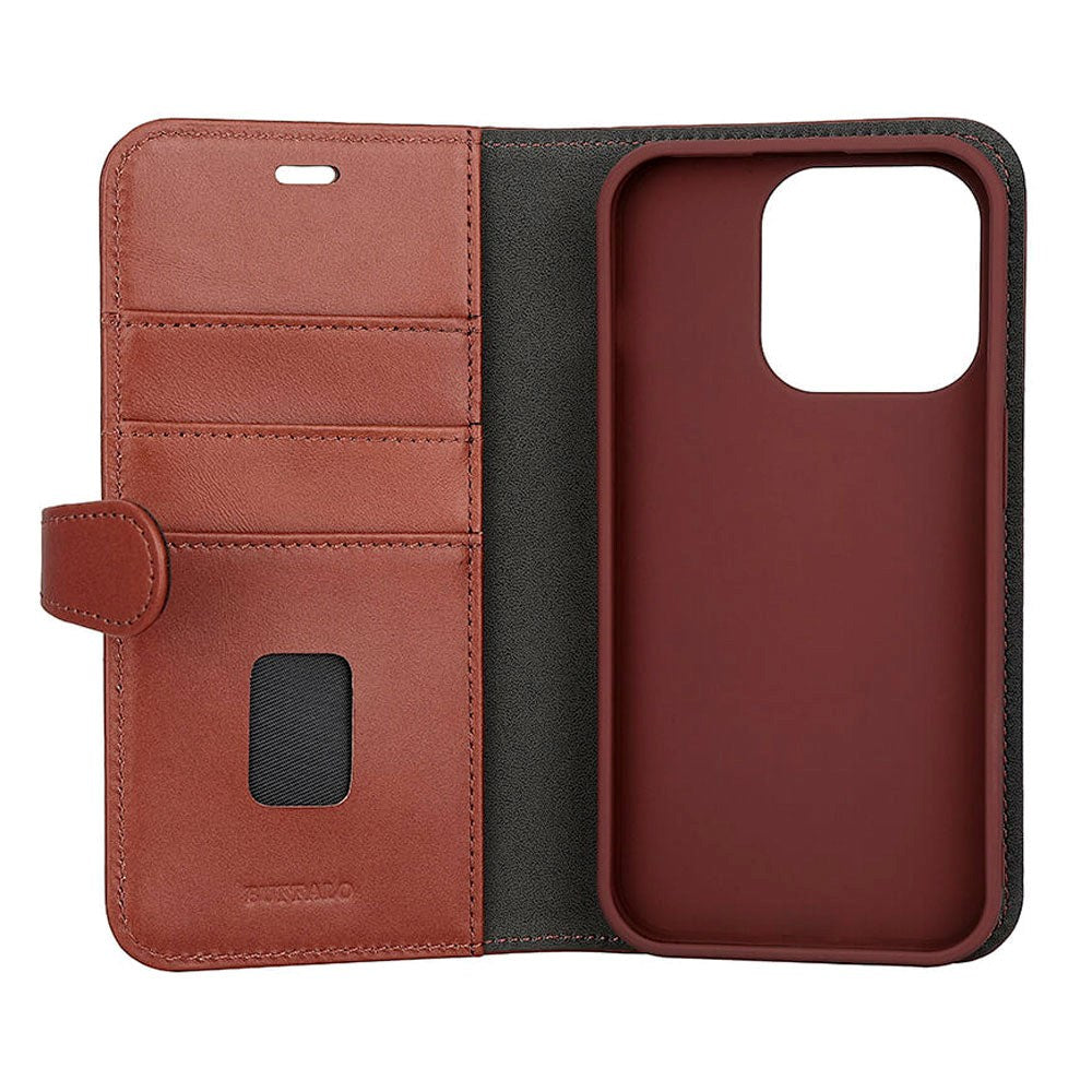 iPhone 15 Pro Buffalo 2-in-1 Wallet Ægte Læder Magnet Flip Cover m. Pung - Brun