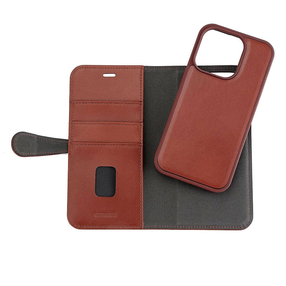 iPhone 15 Pro Buffalo 2-in-1 Wallet Ægte Læder Magnet Flip Cover m. Pung - Brun