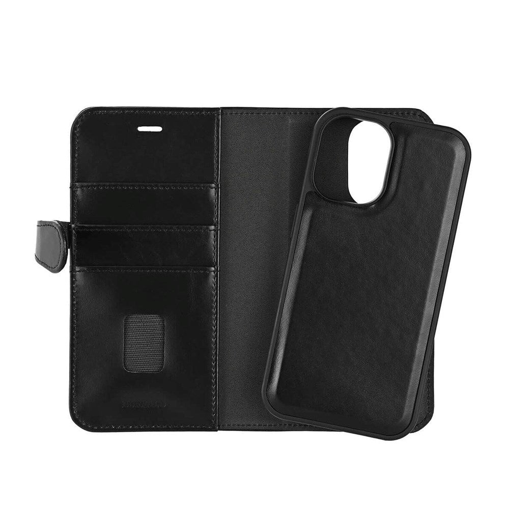 iPhone 16 Buffalo 2-in-1 Wallet Ægte Læder Magnet Flip Cover m. Pung - MagSafe Kompatibel - Sort