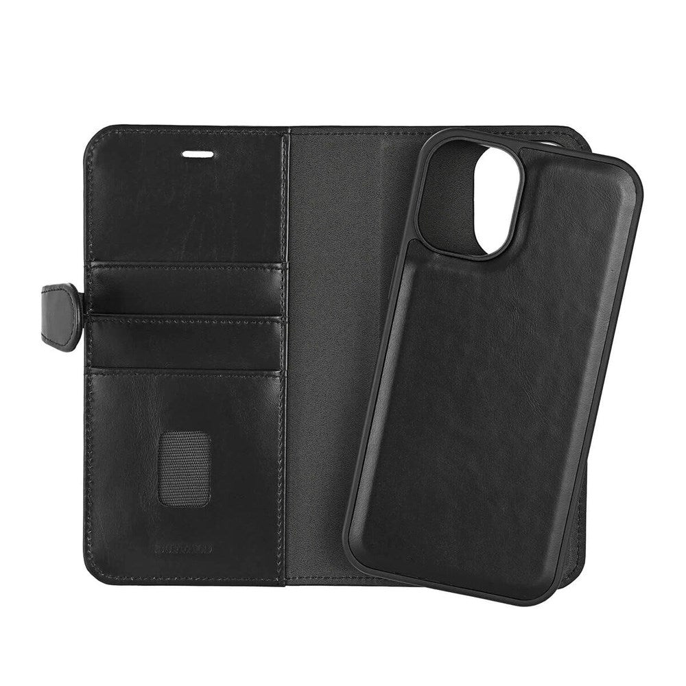 iPhone 16 Plus Buffalo 2-in-1 Wallet Ægte Læder Magnet Flip Cover m. Pung - MagSafe Kompatibel - Sort