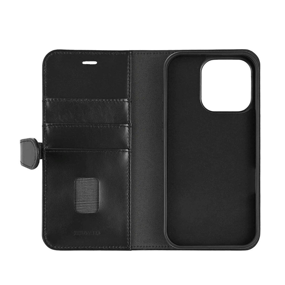 iPhone 16 Pro Buffalo 2-in-1 Wallet Ægte Læder Magnet Flip Cover m. Pung - MagSafe Kompatibel - Sort