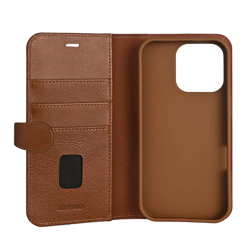 iPhone 16 Pro Buffalo 2-in-1 Wallet Ægte Læder Magnet Flip Cover m. Pung - MagSafe Kompatibel - Brun