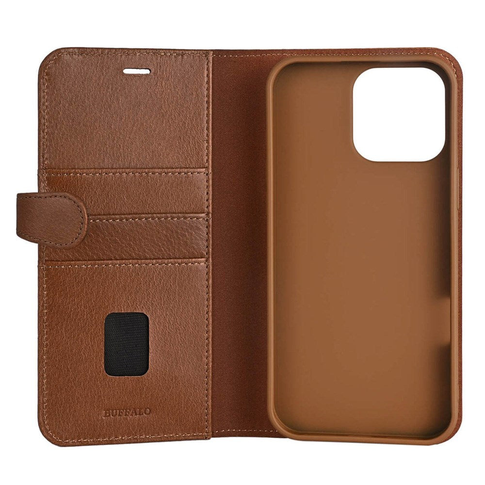 iPhone 16 Pro Max Buffalo 2-in-1 Wallet Ægte Læder Magnet Flip Cover m. Pung - MagSafe Kompatibel - Brun