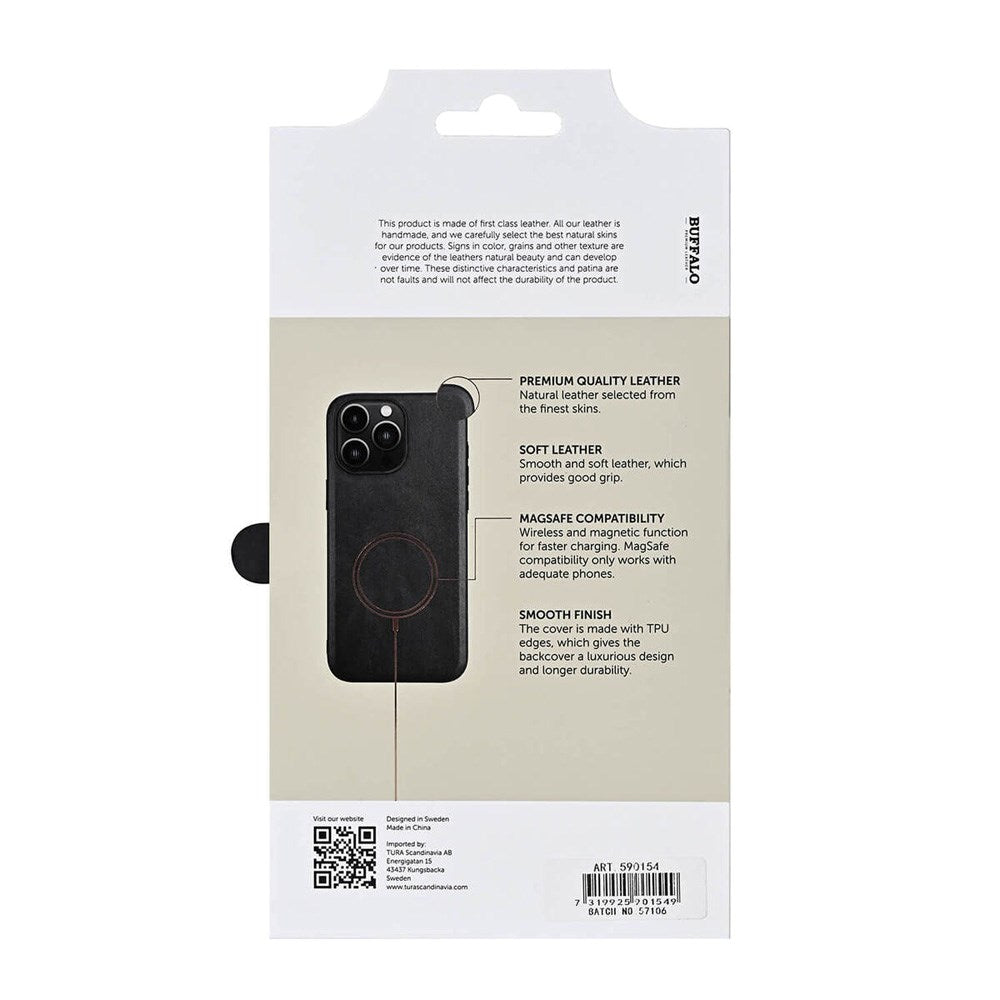 iPhone 16 Pro Max Buffalo Ægte Læder Bagside Cover - MagSafe Kompatibel - Sort