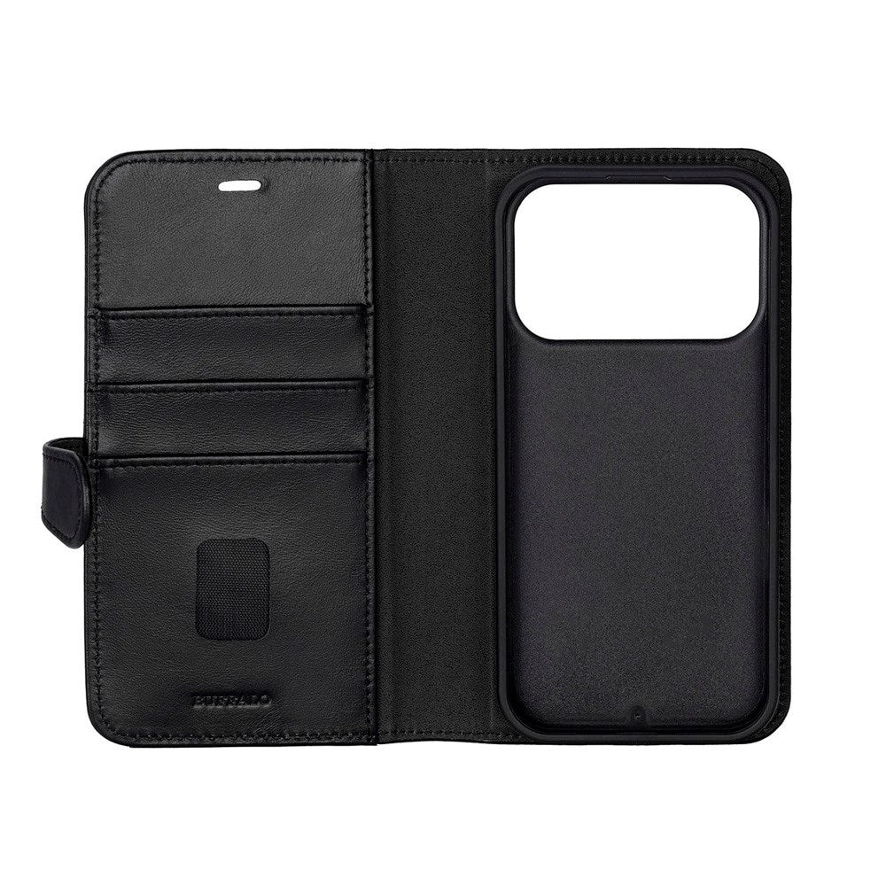 Buffalo iPhone 17 Pro Ægte Læder Flip Cover - Sort