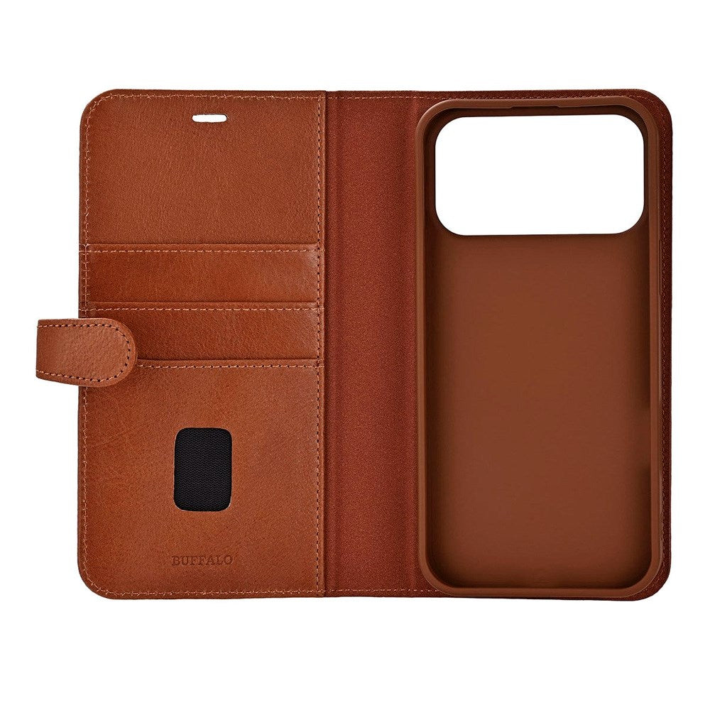 Buffalo iPhone 17 Pro Max Ægte Læder Flip Cover - Brun