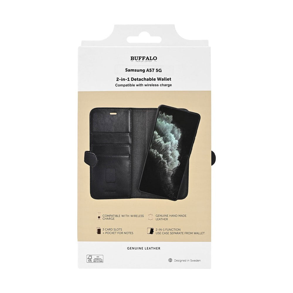 Buffalo Samsung Galaxy A57 2-i-1 Flip Cover - Ægte Læder - Sort